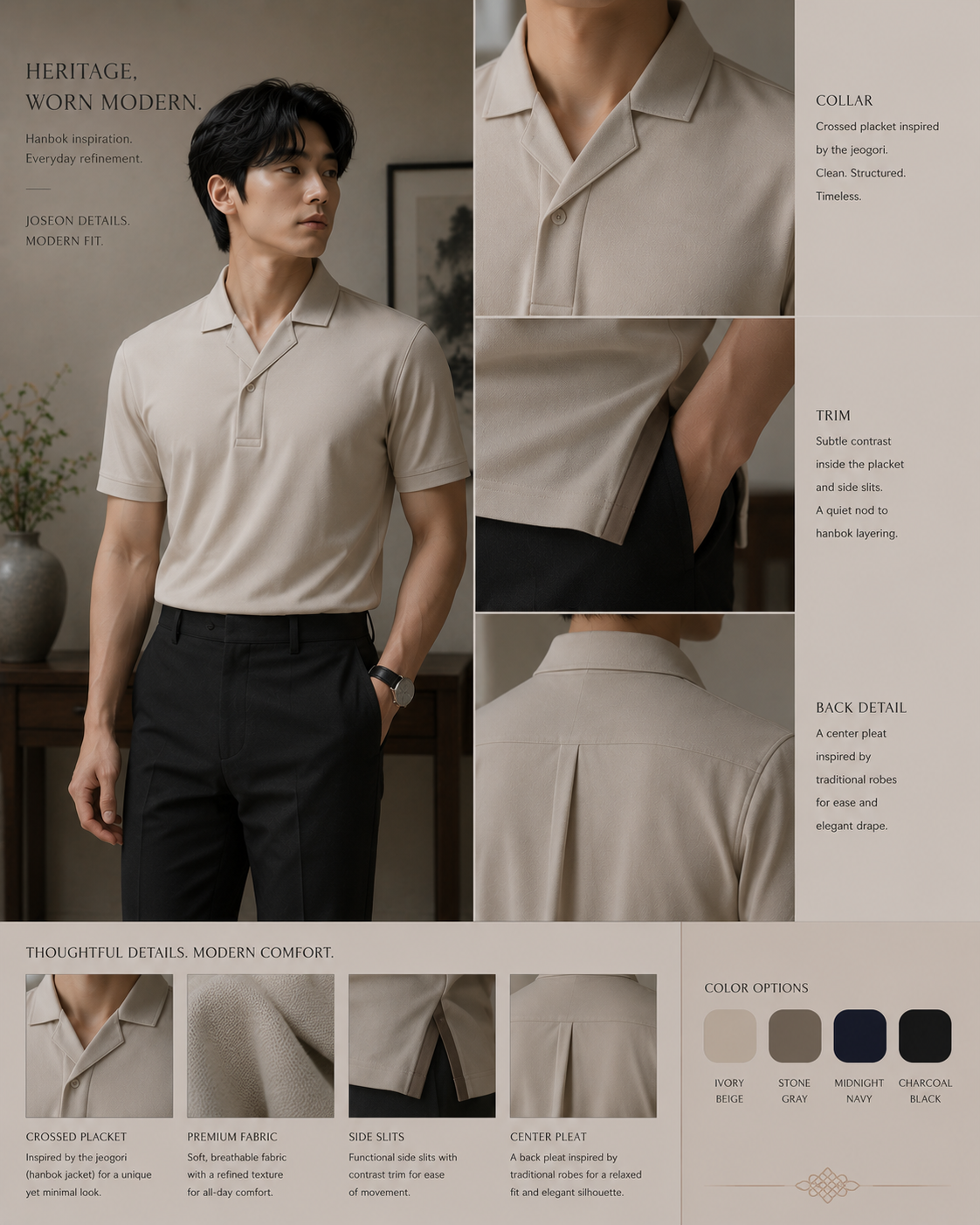 Ivory modern jeogori-inspired polo